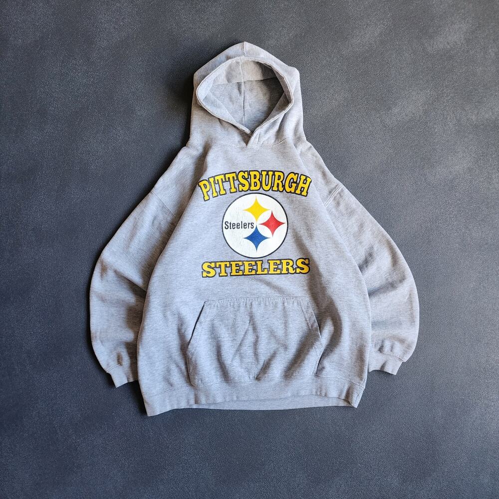 Vintage Pittsburgh Steelers Grey Pullover Hoodie Large